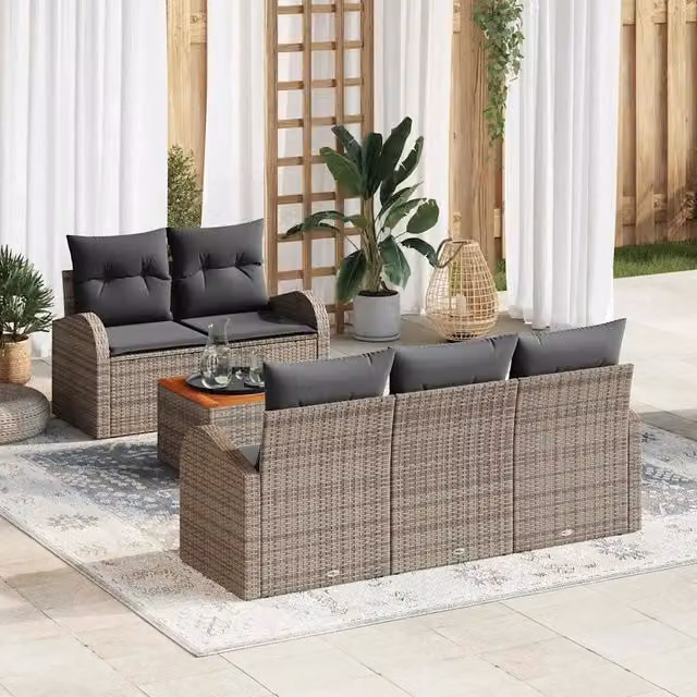 Set Divano da Giardino 6 pz Grigio polyrattan 3347517