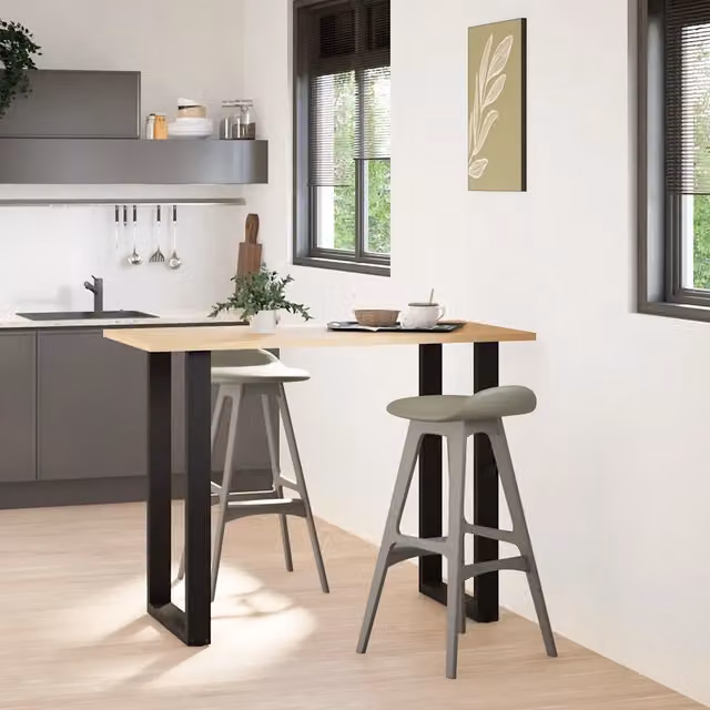 Coppia di gambe per tavolo da bar a forma di U in acciaio nero con altezza regolabile, L/P/H: 60 x 8 cm x 100-101 cm
