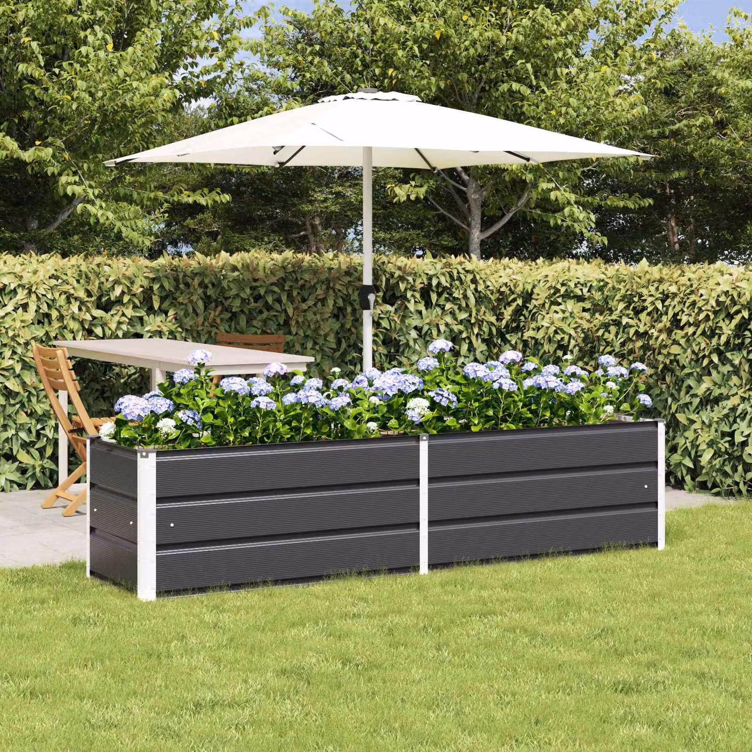 Fioriera vidaXL in acciaio zincato colore antracite L: 195 cm, P: 50 cm, H: 45 cm