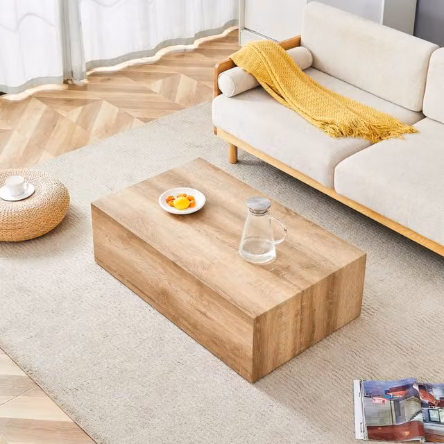 Tavolino basso fisso rettangolare da soggiorno in MDF effetto legno con piedini antiscivolo 90 × 50 × 30 cm