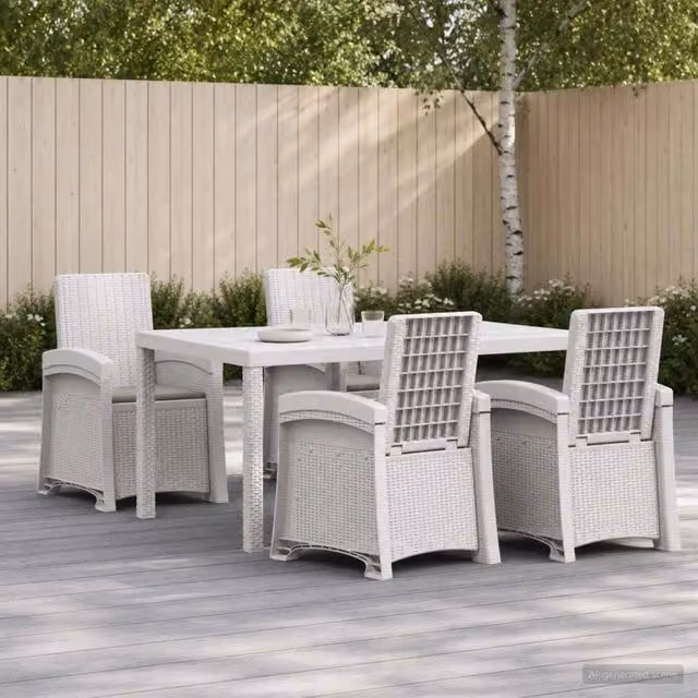 Set da Pranzo per Giardino 5 pz Bianco e Grigio Chiaro PP 3430130