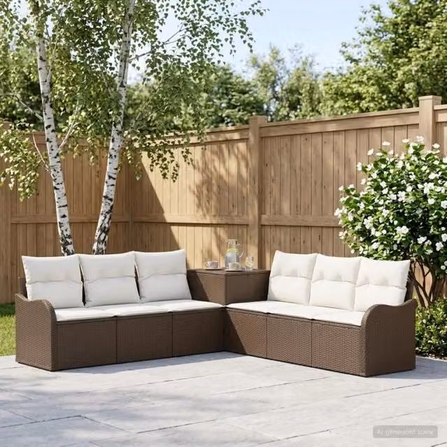 Set di divani 7 pz Marrone e Bianco Crema 121 x 62 x 69 cm 3448680