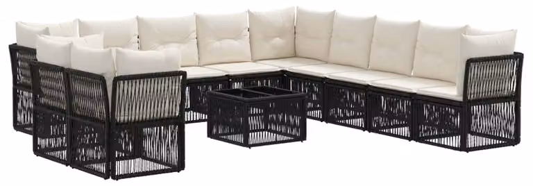 Set Divano da Giardino 12 pcs Nero polyrattan
