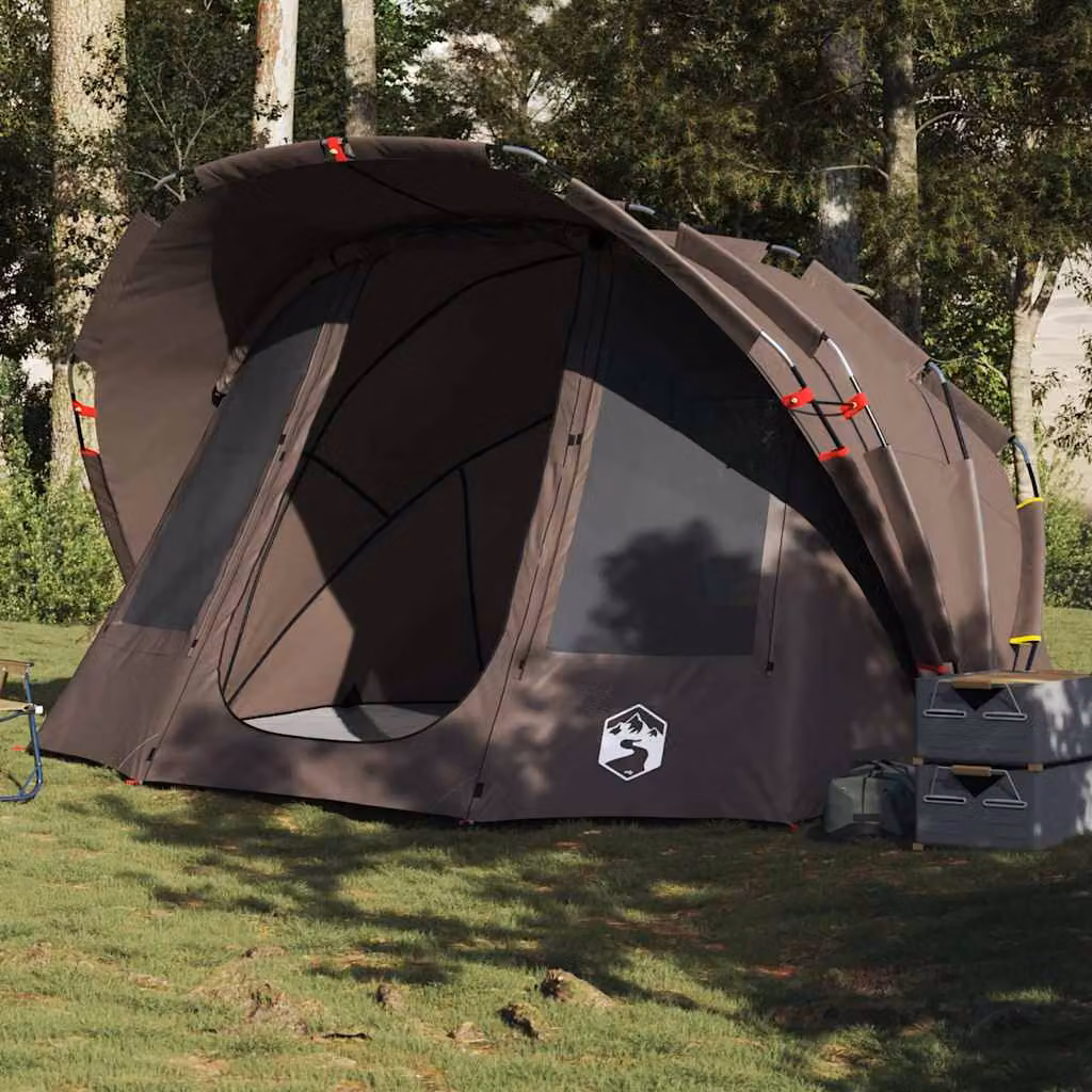 Tenda da pesca vidaXL per 5 persone, impermeabile, marrone, in poliestere e fibra di vetro, L: 320 cm, P: 178 cm, H: 200 cm