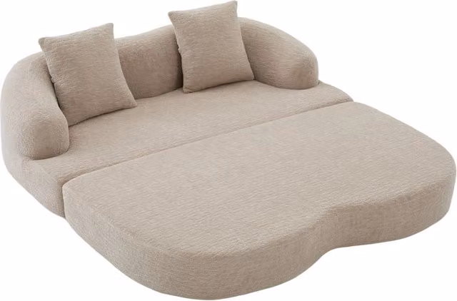 Divano letto 2 posti in chenille kaki con due cuscini, trasformabile, 157x84x65 cm