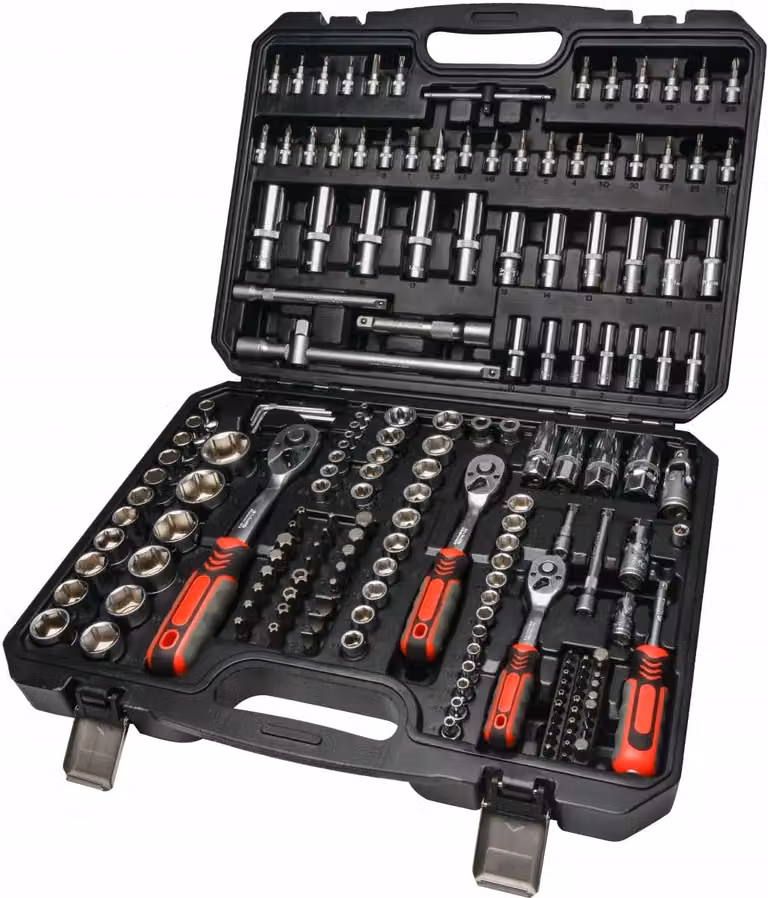 Set di utensili Schmith: set di chiavi a bussola, cassetta portachiavi a cricchetto, set completo da 182 pezzi, 1/4", 3/8" e 1/2". Utensili professionali per officina, ideali per bricoleurs e meccanici