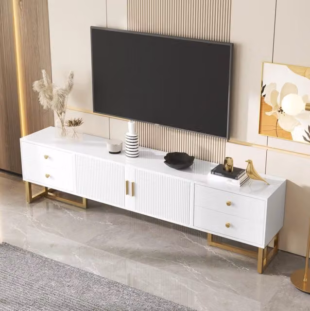 Mobile TV 175x30x46 cm; 4 cassetti e 2 ante; cerniere ammortizzate; MDF bianco