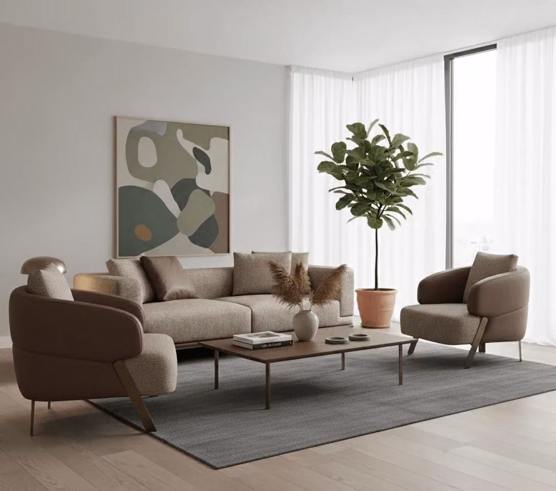 Set da salotto moderno con divano 3+1+1 per un ambiente elegante