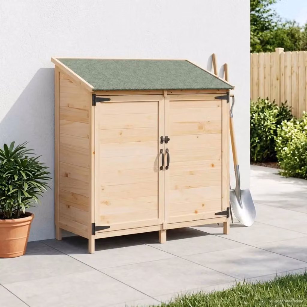 Capanno da Giardino Moderno in Legno Marrone e Beige con Serratura e Sfogo Laterale L: 106,5 cm, P: 56 cm, H: 113,5 cm – 2