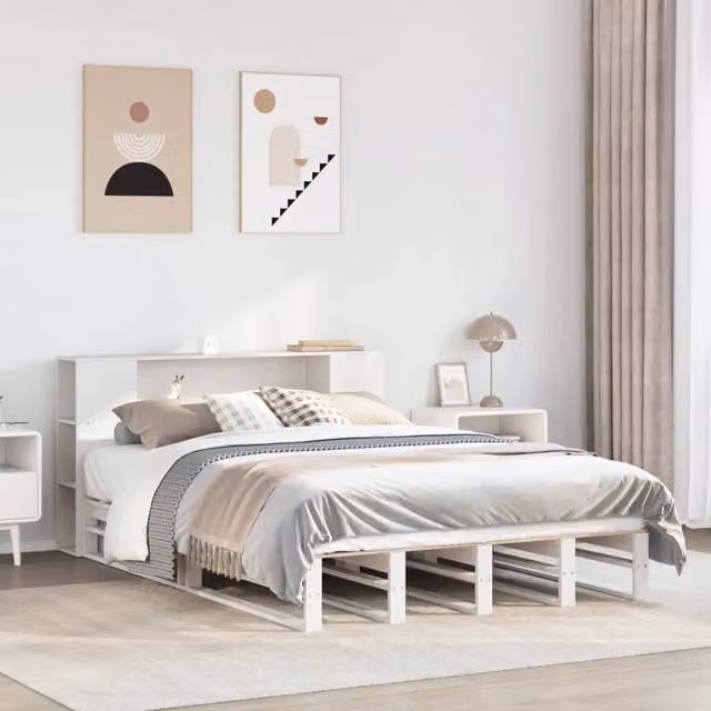 Letto Libreria senza Materasso Bianco 135x190 cm Legno Massello 3323894