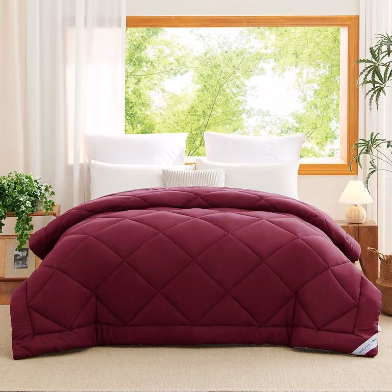 Copertura per letto matrimoniale, 220x240 cm, quattro stagioni, colore bordeaux, in microfibra, ideale per la camera da letto