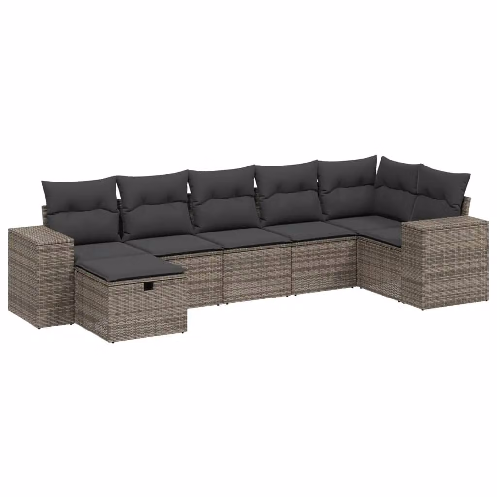 Set Divani da Giardino 7 pz con Cuscini Grigio in Polyrattan