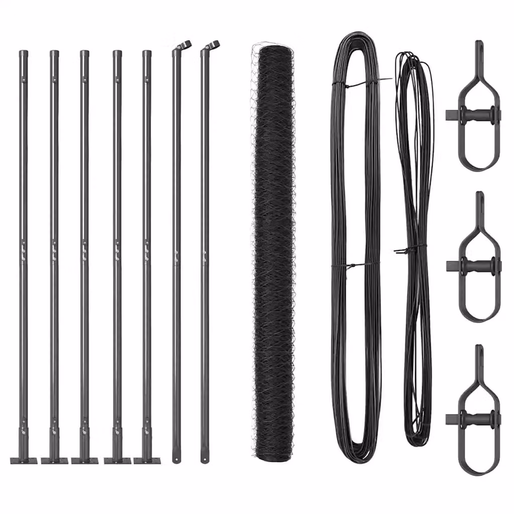 Recinzione esagonale vidaXL in acciaio rivestito in PVC con basi in cemento, Grigio, L: 10 m, H: 1,5 m – 2
