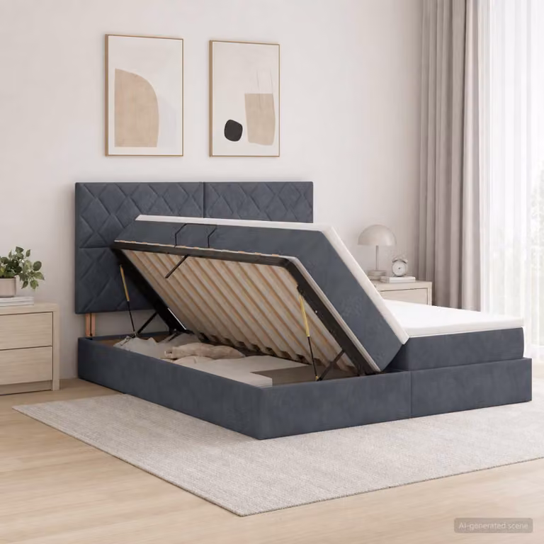 Letto con contenitore vidaXL in velluto grigio con base a sollevamento L/P/H: 200 x 200 x 140 cm