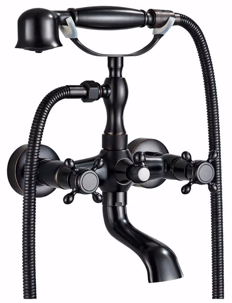 Miscelatore per vasca da bagno in stile retrò, montaggio a parete, colore nero anticato, con doccetta, erogatore orientabile, realizzato in ottone, dotato di cartuccia in Vetroceramica, attacco G1/2