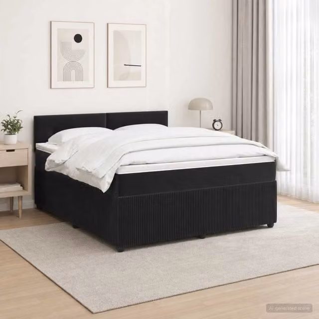 Letto box spring vidaXL con materasso ibrido in velluto nero L/P: 140 x 200 cm