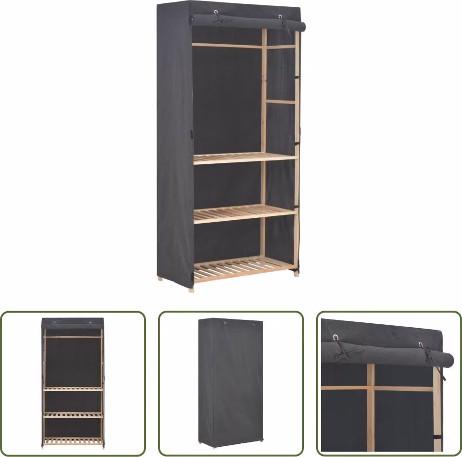 The Living Store Armadio a 3 piani grigio 79 x 40 x 170 cm tessuto