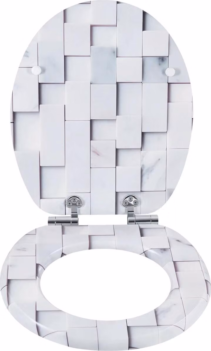 Sedile ovale per wc in Duroplast con chiusura ammortizzata e cerniere regolabili - Antibatterico - Sgancio rapido - Coperchio per wc con motivo