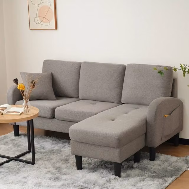 Divano angolare modulare reversibile REDOM in tessuto grigio, L/P/H: 166 x 118 x 77 cm