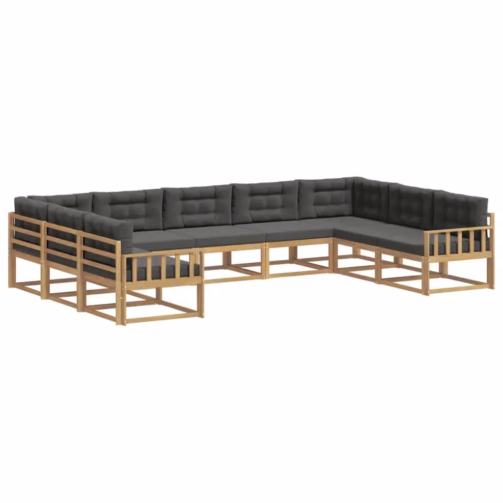 Set di divani da esterno a L vidaXL in legno di acacia con cuscini, Bianco e Antracite, 9 pezzi – 2