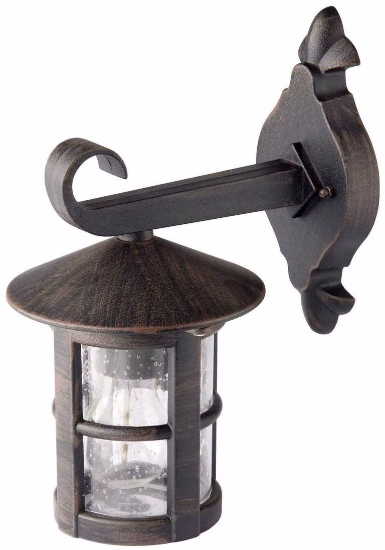 Lampada da parete esterna, sospesa, 1x60W, metallo/vetro, nera/color ruggine