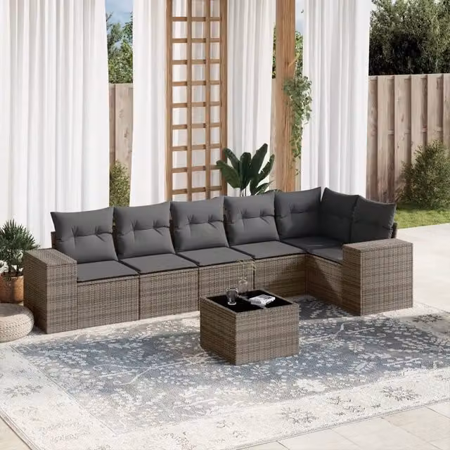 Set di Divani da Giardino a L VIDAXL in Polyrattan Grigio con 7 Cuscini – 1
