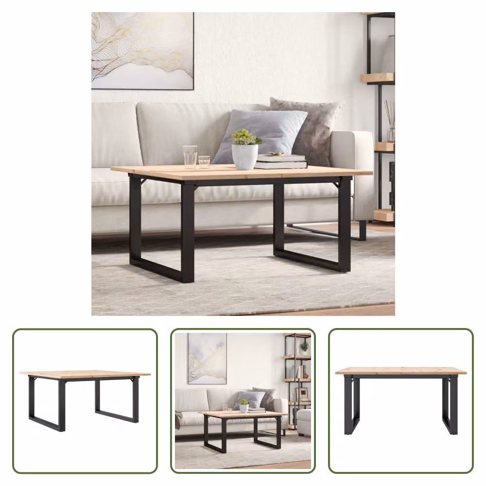 The Living Store tavolino O-frame 80x80x45cm in pino massiccio e ghisa