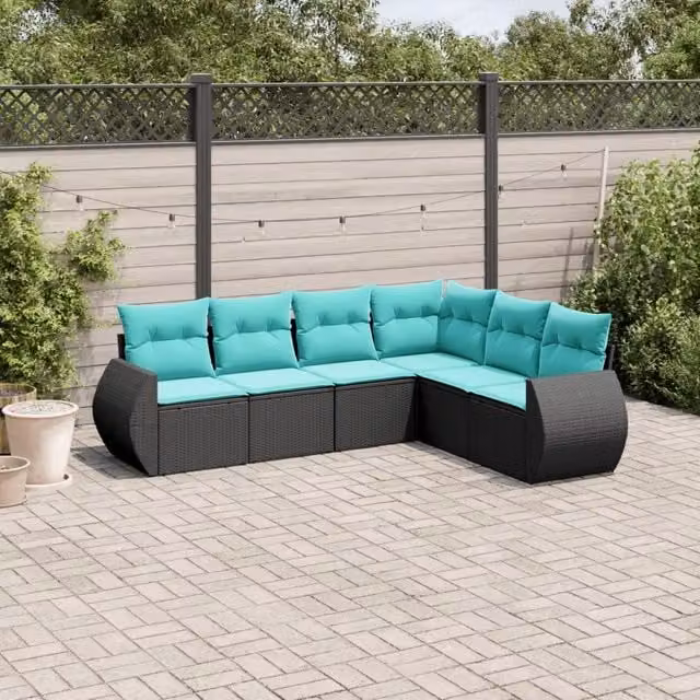 Set di Divani da Giardino a L vidaXL in Polyrattan Nero con Cuscini Inclusi