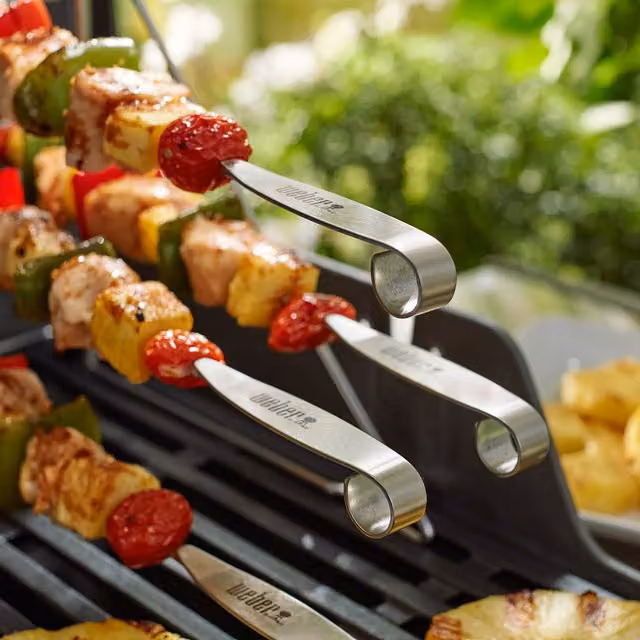 Set di 4 spiedini in acciaio inossidabile argento per cottura multilivello per barbecue Weber