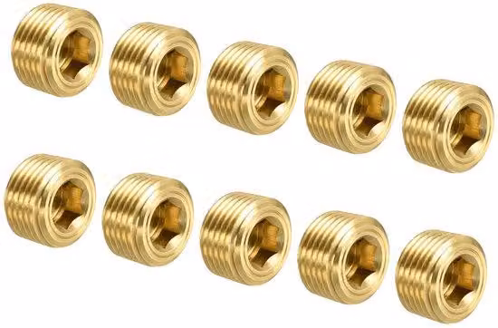 Set di 10 tappi filettati in ottone, con testa a esagono, attacco 3/8" NPT, resistenti alla corrosione, per impianti di riscaldamento, ventilazione e condizionamento (HVAC) e impianti idraulici