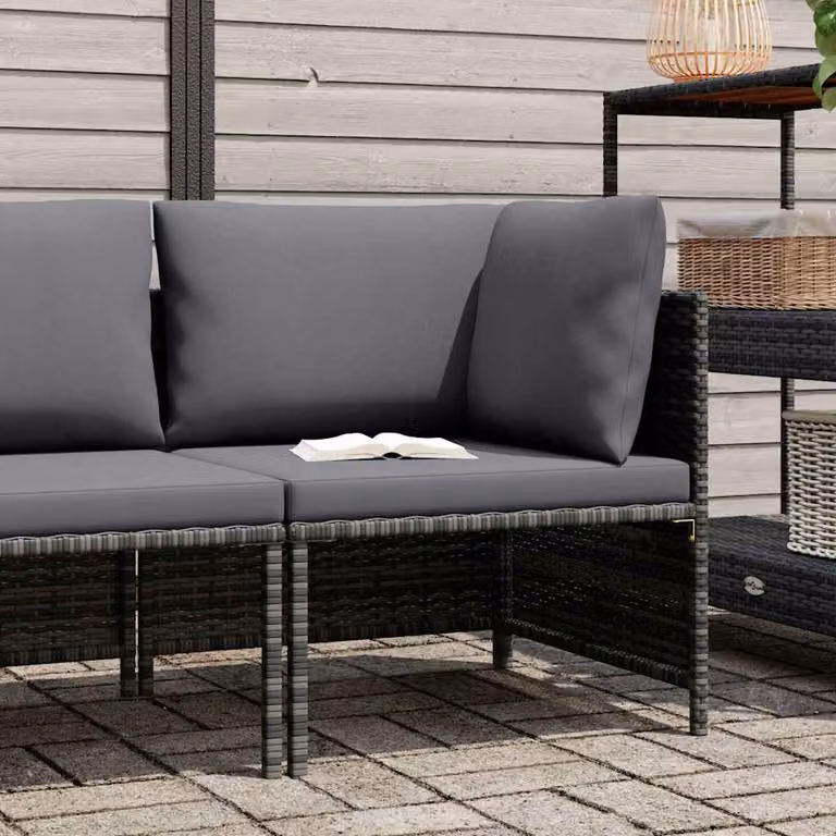 vidaXL Divano ad Angolo Modulare con Cuscini in Polyrattan Grigio