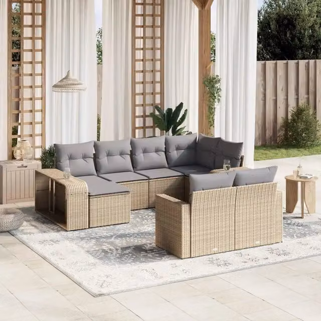 vidaXL Set Divano da Giardino 10 pz a forma di U in Polyrattan con Cuscini Beige e Grigio – 1
