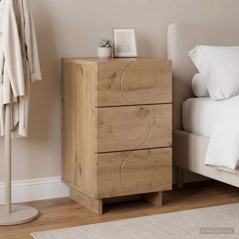 Comodino vidaXL in legno composito color rovere, stile moderno, L: 33,5 cm, P: 34,5 cm, H: 60 cm