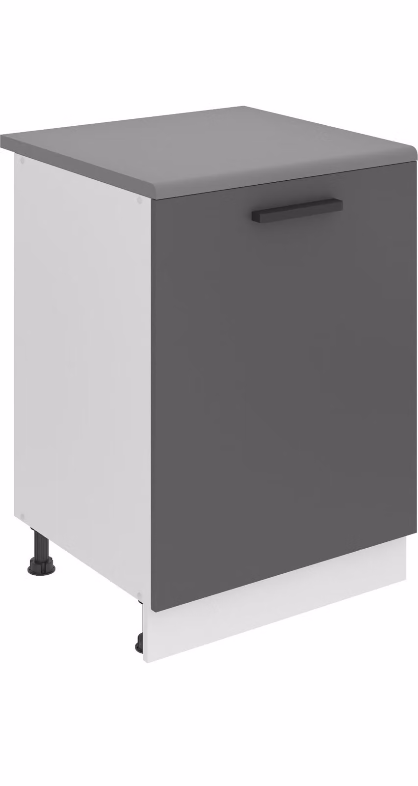 Base da cucina Belini, base da cucina larga 60 cm. Base da cucina SD con piano di lavoro. Mobile da cucina a 1 anta, argento opaco