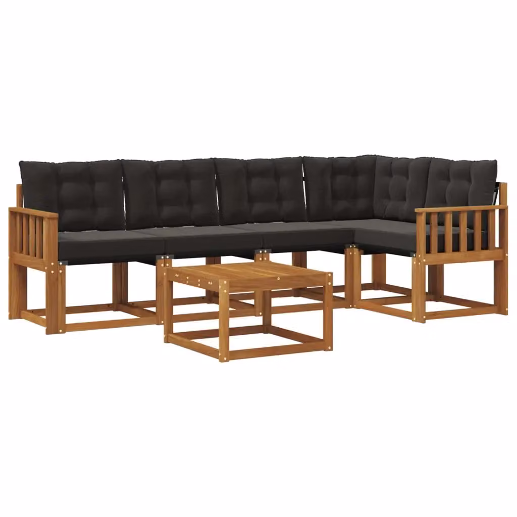 Set di divani da esterno a L vidaXL in legno di acacia con tavolino, colore marrone e nero – 2