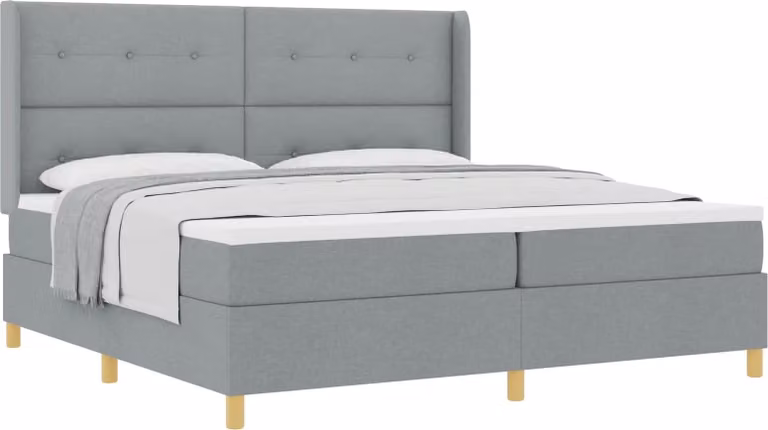 Letto a molle con testiera grigio chiaro 200 x 200 cm in tessuto