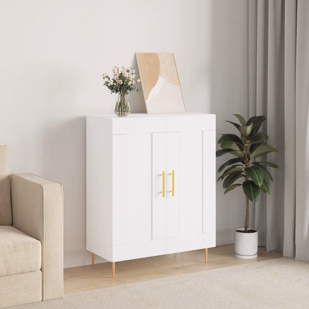 Credenza bianca vidaXL in legno e metallo con finitura opaca L: 69,5 cm, P: 34 cm, H: 90 cm