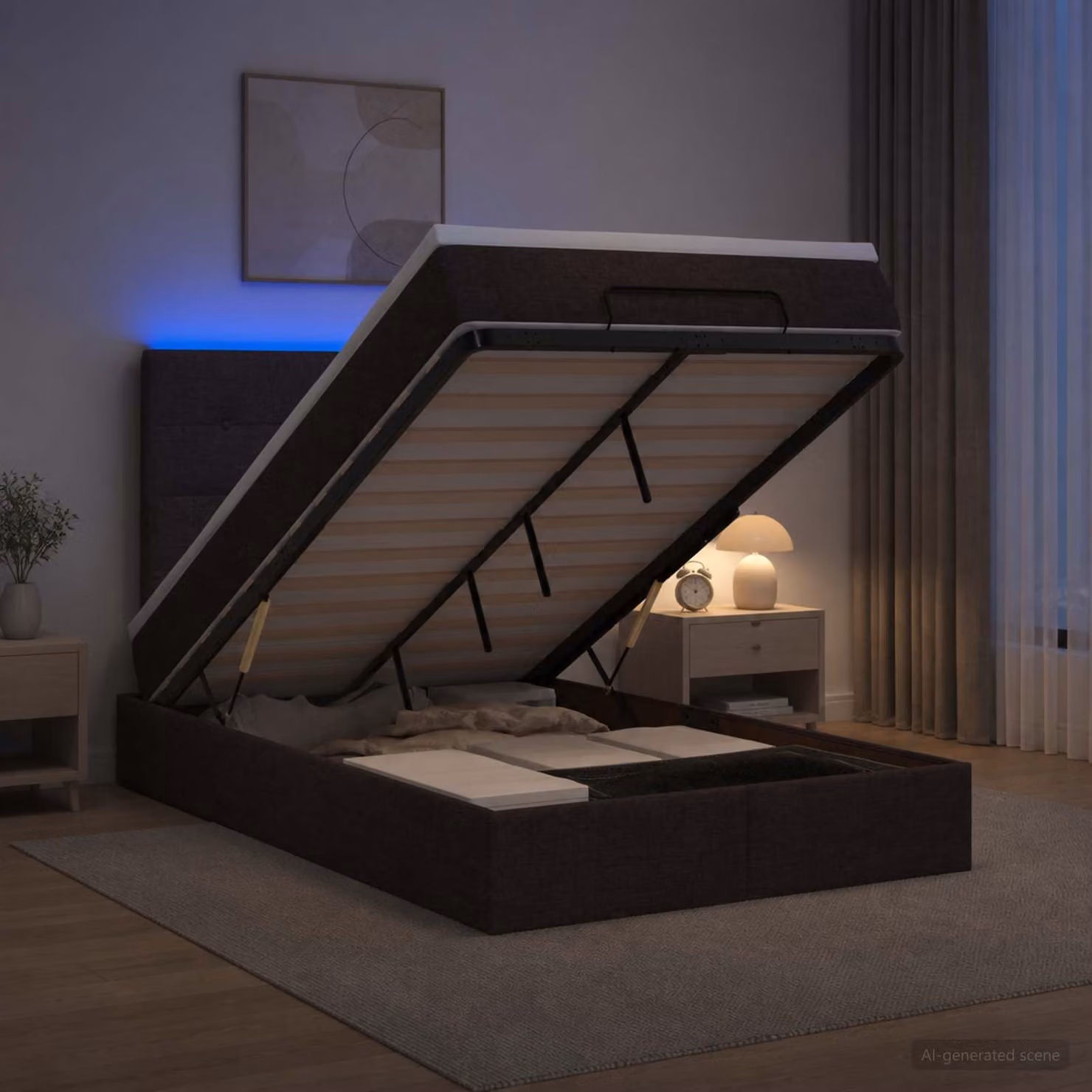 vidaXL Letto Ottomano con Materasso e LED Marrone Scuro 120 x 200 cm