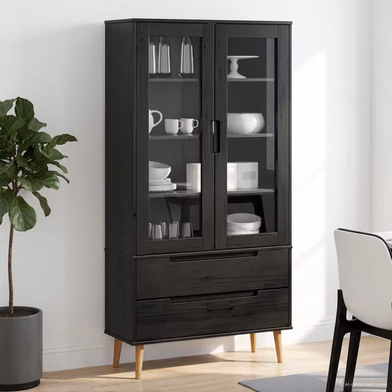 Armadio in legno massello di pino MOLDE vidaXL con ante in vetro nero L 90 x P 35 x H 175 cm