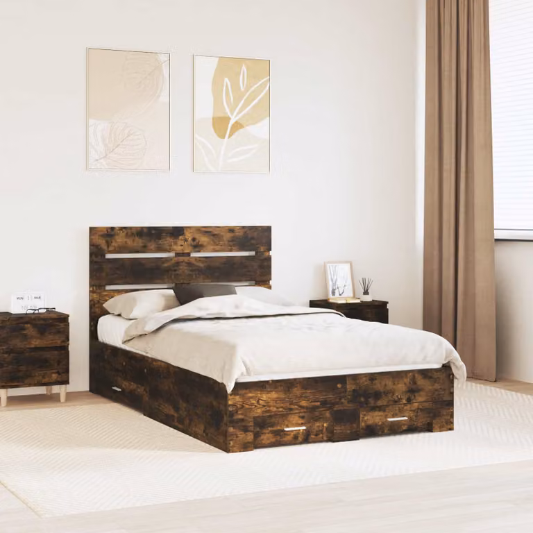 Struttura del letto con cassetto vidaXL in legno Rovere fumé L: 138 cm, P: 190 cm