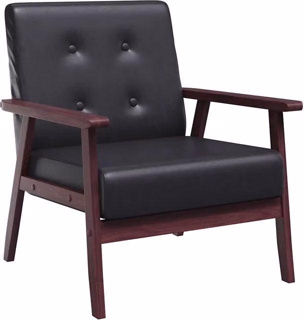 Poltrona Relax Recliner in Similpelle Nera con Struttura in Legno e Braccioli