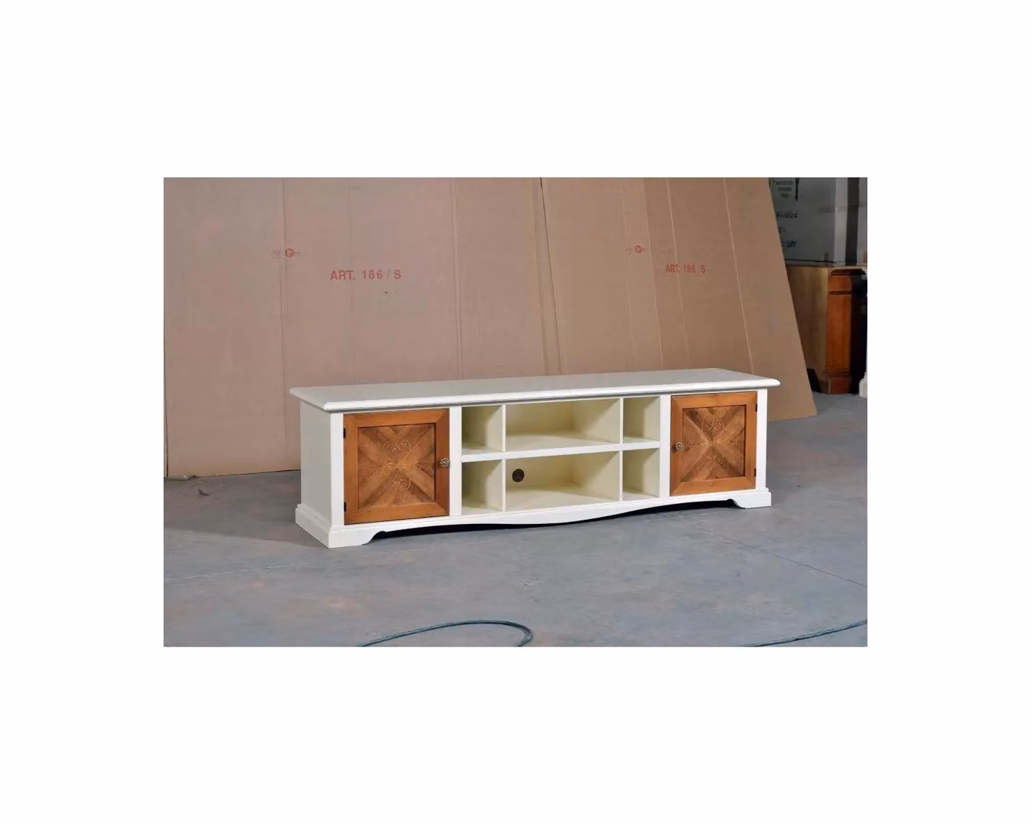 Porta TV classico in legno avorio e noce Mobili 2G L: 205 cm, P: 50 cm, H: 58 cm – 2