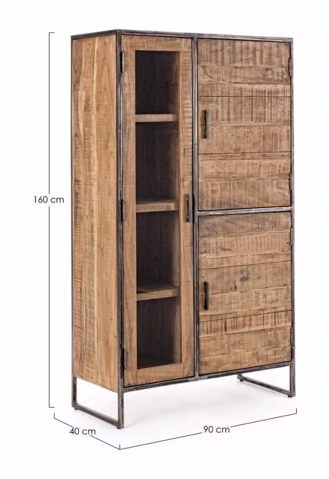 Mobile con Vetrina Elmer GIORDANOSHOP in Legno di Acacia Marrone con Ante in Vetro L: 90 cm, P: 40 cm, H: 160 cm – 2