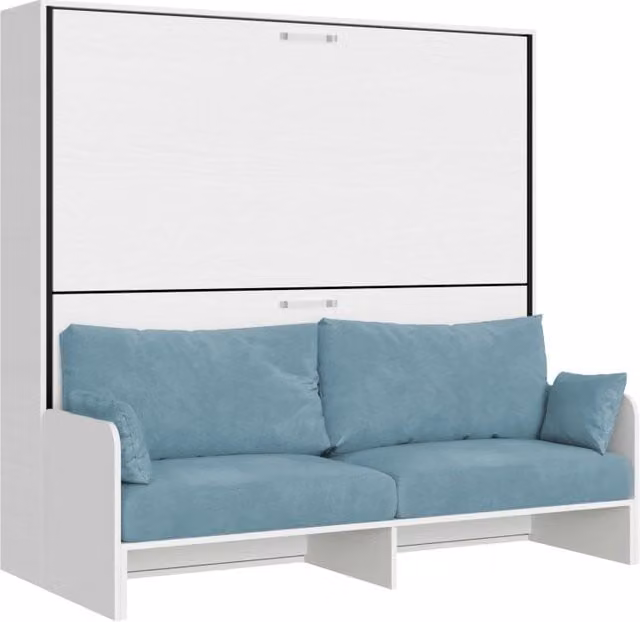 Letto Doppio A Scomparsa Kando Con Divano Bianco Frassino e Azzurro