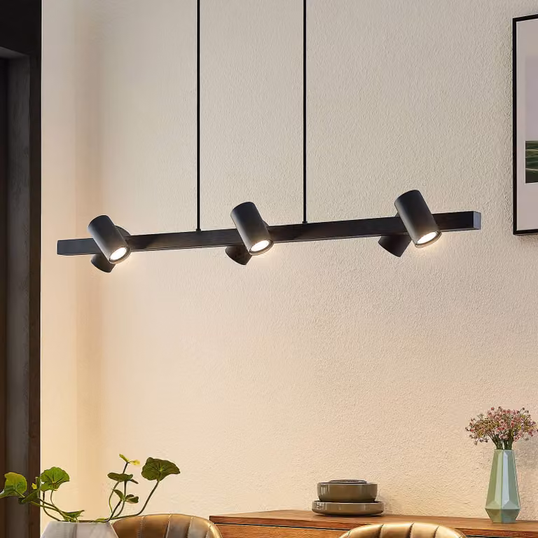 Lampada a sospensione Savoli Lindby, dimmerabile, Nero, Soggiorno / Sala da pranzo, Metallo, Moderno, Lampada a sospensione
