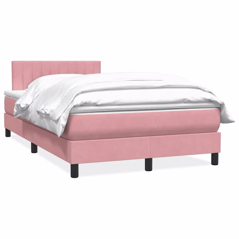 vidaXL Giroletto a Molle con Materasso Ibrido in Velluto Rosa e Bianco L: 120 cm, P: 223 cm, H: 88 cm