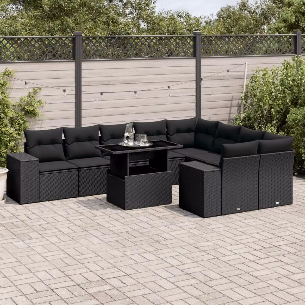 Maison Exclusive - Set Divani da Giardino 10pz con Cuscini in Polyrattan Nero