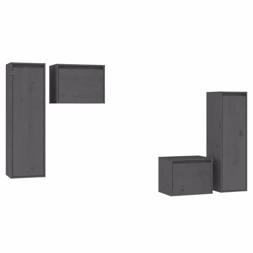 Set di 4 mobili porta TV vidaXL in legno massello di pino grigio per soggiorno moderno – 2