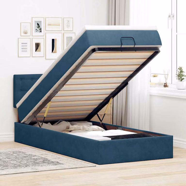 vidaXL Pouf Letto con Materasso e LED Blu Scuro in Velluto L: 200 cm, P: 80 cm, H: 88 cm
