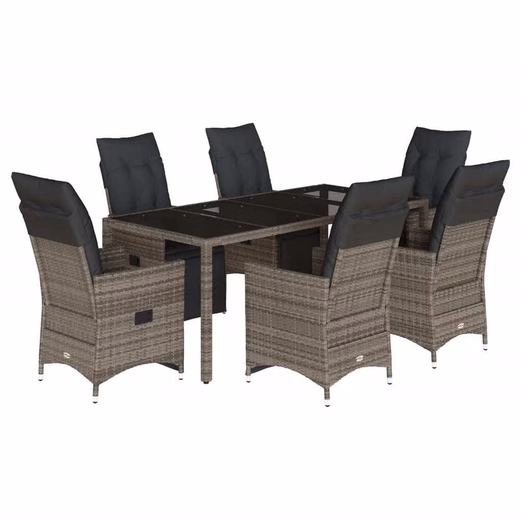 Set Bistrò da Giardino 7 pz con Cuscini in Polyrattan Grigio